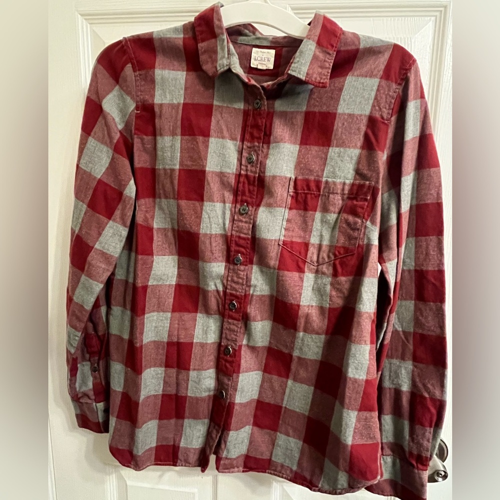 J. Crew red and grey flannel shirt
